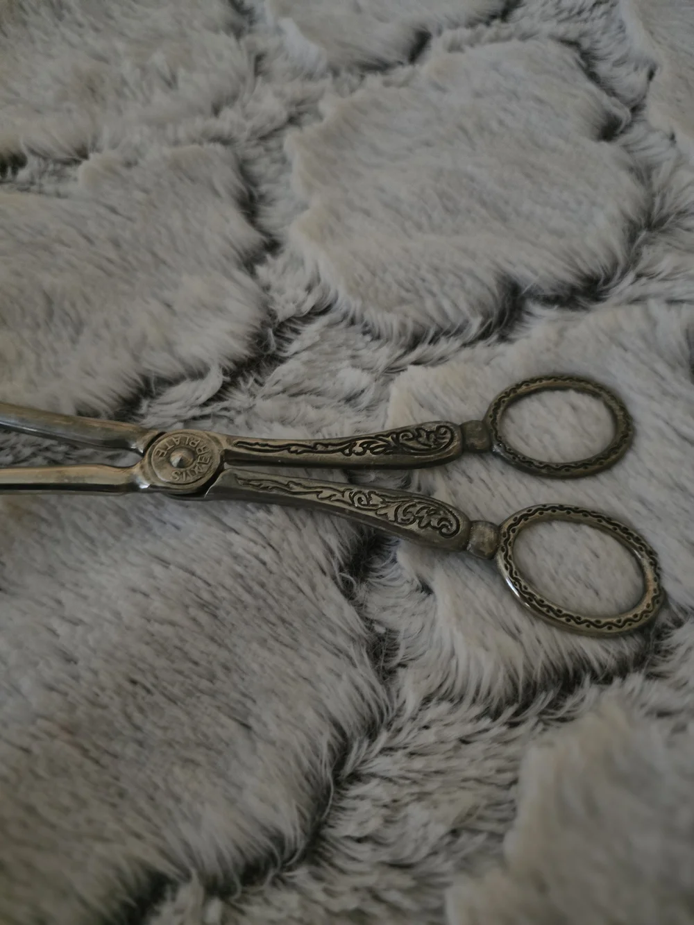 Vintage Antique-Style Silver Plate Serving  Tongs with Ornate Engraving